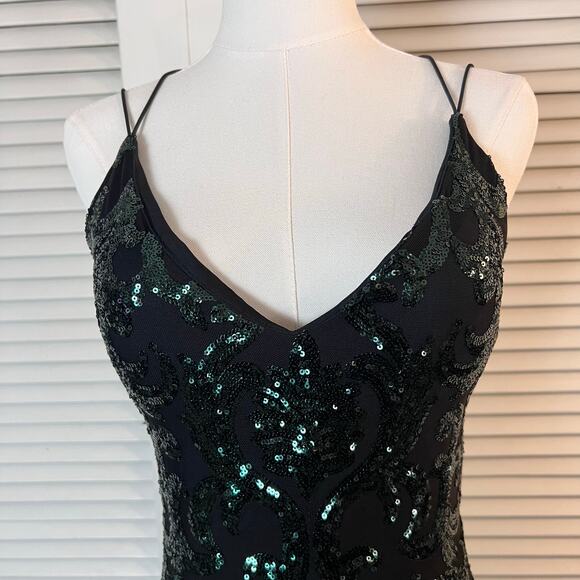 Windsor Emerald Green Sequin Maxi Dress Medium Open Back Formal Gown - Picture 9 of 13